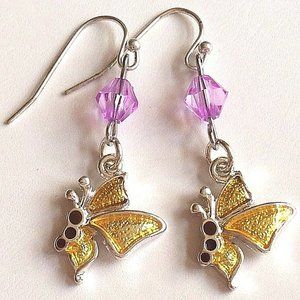 Silver Butterfly Hypoallergenic Earrings Yellow